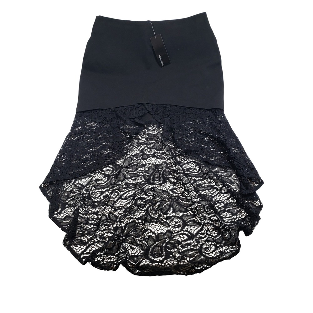 Michel Womens High Low Lace Skirt L Black Gothic Evening 5041